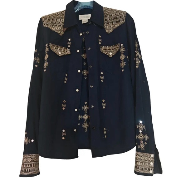 Ralph Lauren Denim & Supply Women’s Western Navy Blue 100% Cotton VTG Blouse XL - Picture 4 of 16